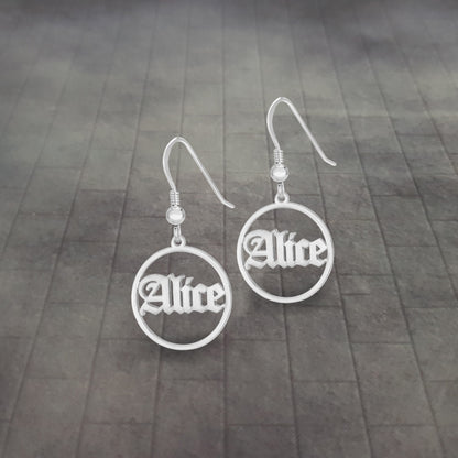 Old English Name Dangle Earring