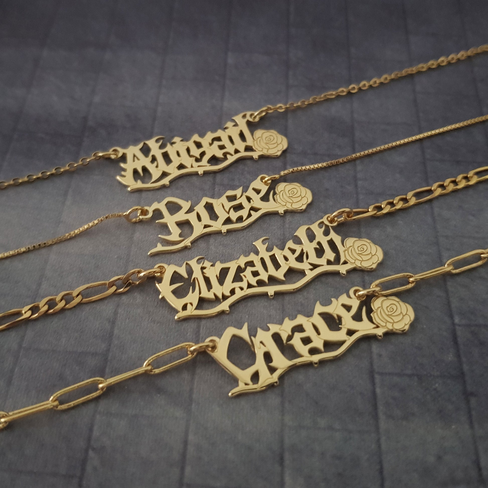 a set of three personalized name necklaces