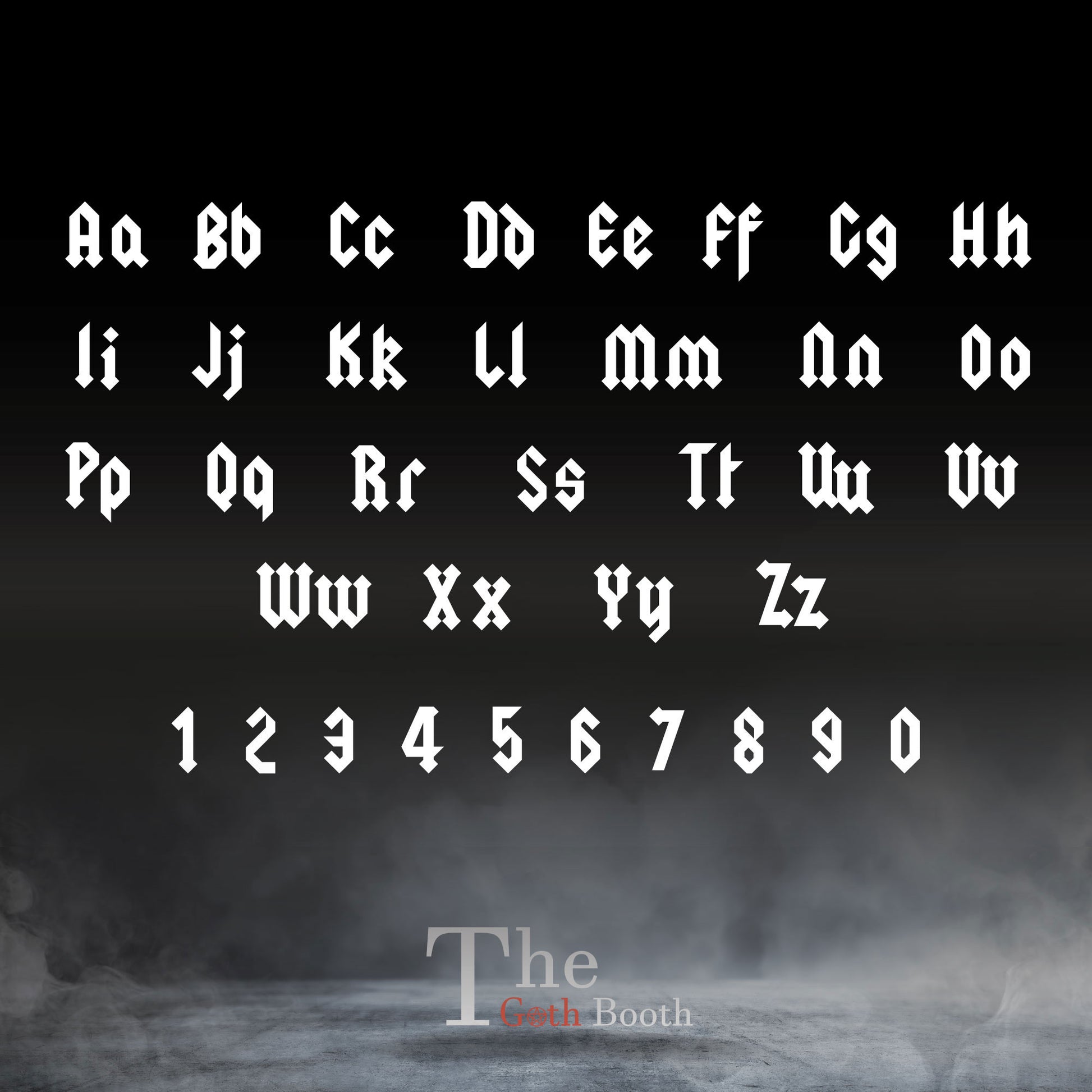 the font and numbers of a gothic font