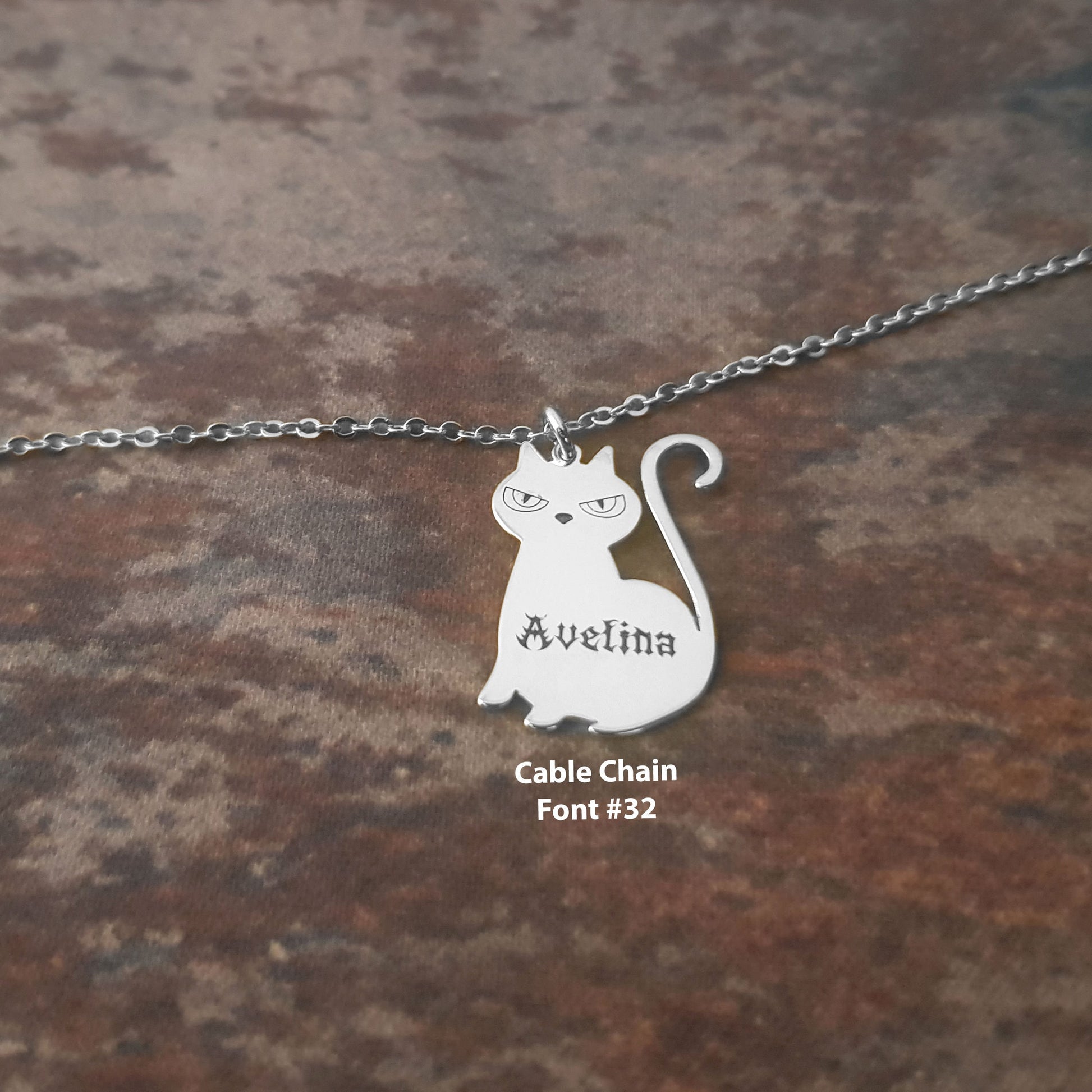 The goth Booth - Personalized Cat Pendant Name Necklace