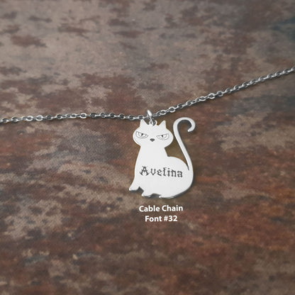 The goth Booth - Personalized Cat Pendant Name Necklace