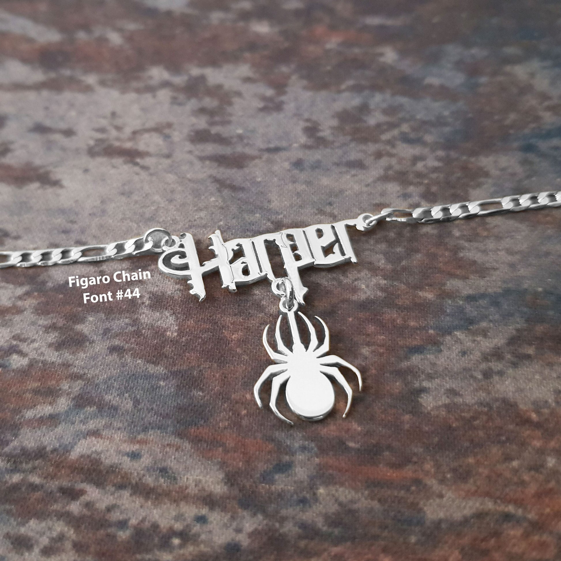 The goth Booth - Gothic Name Necklace With Spider Charm