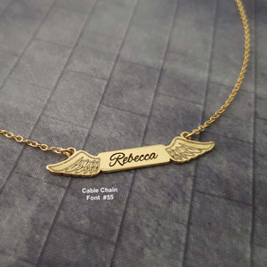 The goth Booth - Personalized Bar Name Necklace With Angel Wings